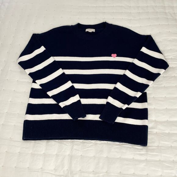Loft Outlet Striped Cotton Pullover with Embroidered Heart Women's S Navy Blue - Picture 2 of 10